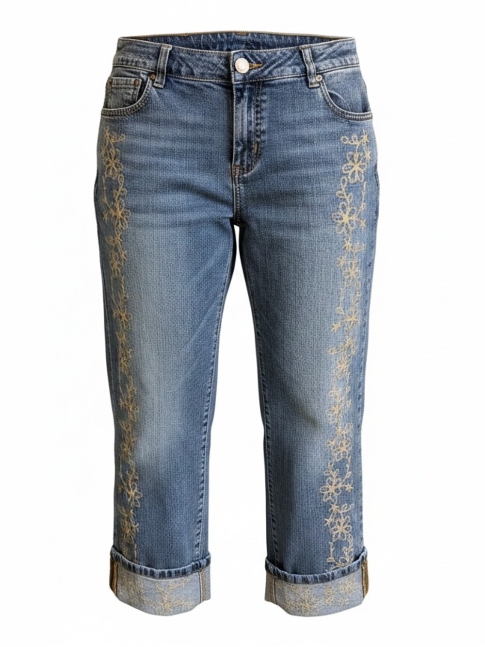 Embroidered Blue Cropped Women's Jeans 16W